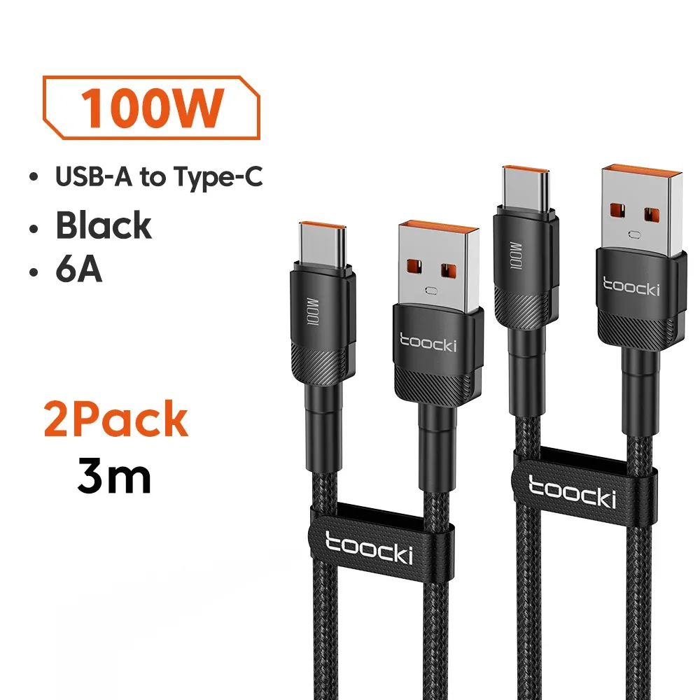 Câble USB vers USB-C Toocki 6A, charge rapide PD 100W, compatible Huawei, Xiaomi, Samsung et OnePlus 14