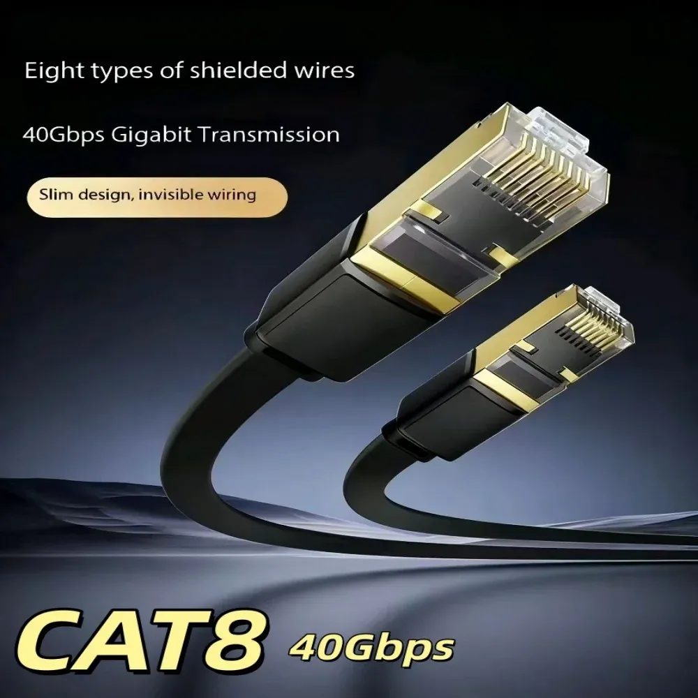 Câble Ethernet RJ45 Cat 8 plat 40 Gbps 2000 MHz pour routeur, PS4 et PC portable, 0,5 m à 30 m - Image 1