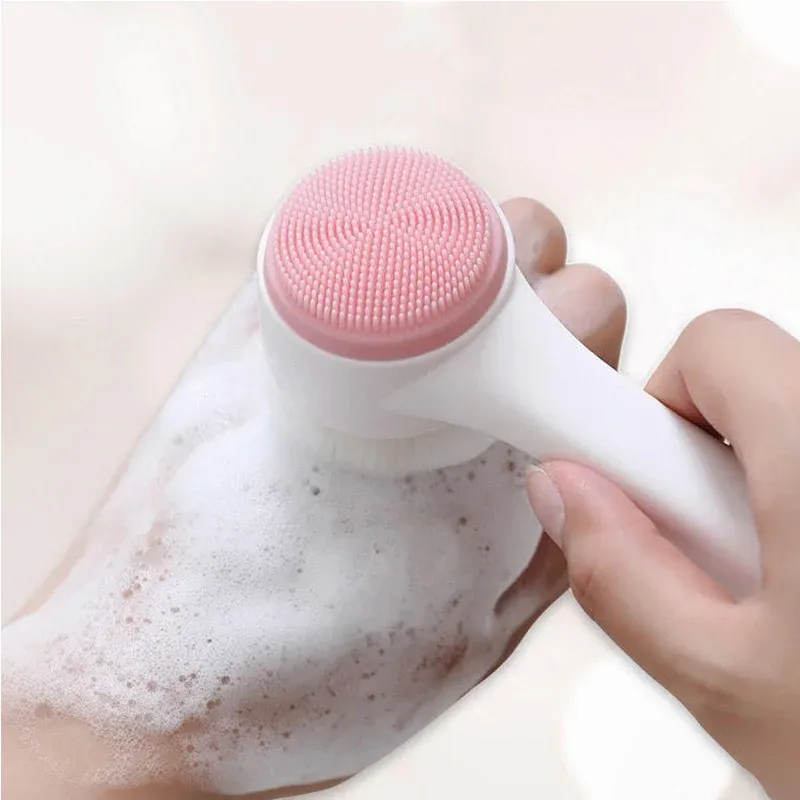 Brosse nettoyante double face en silicone 3D pour le visage, massage manuel, poils souples et exfoliants - Image 1