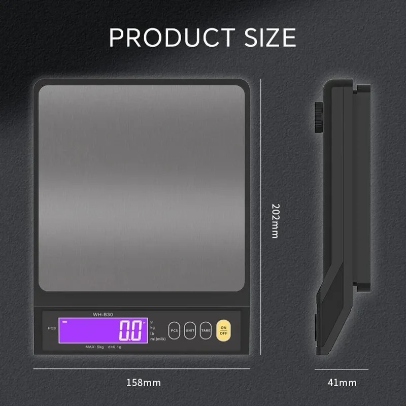 Balance de cuisine électronique rechargeable 5 kg / 10 kg, étanche, écran LCD, en acier inoxydable 3