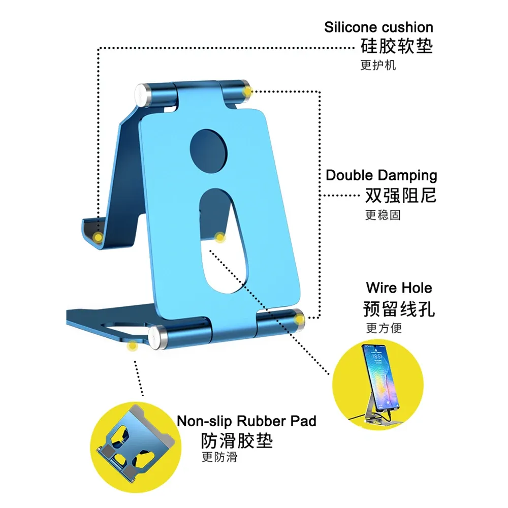 Support de bureau pour téléphone portable en alliage d'aluminium pour iPhone 13 et 14 Pro, support paresseux pliable 3