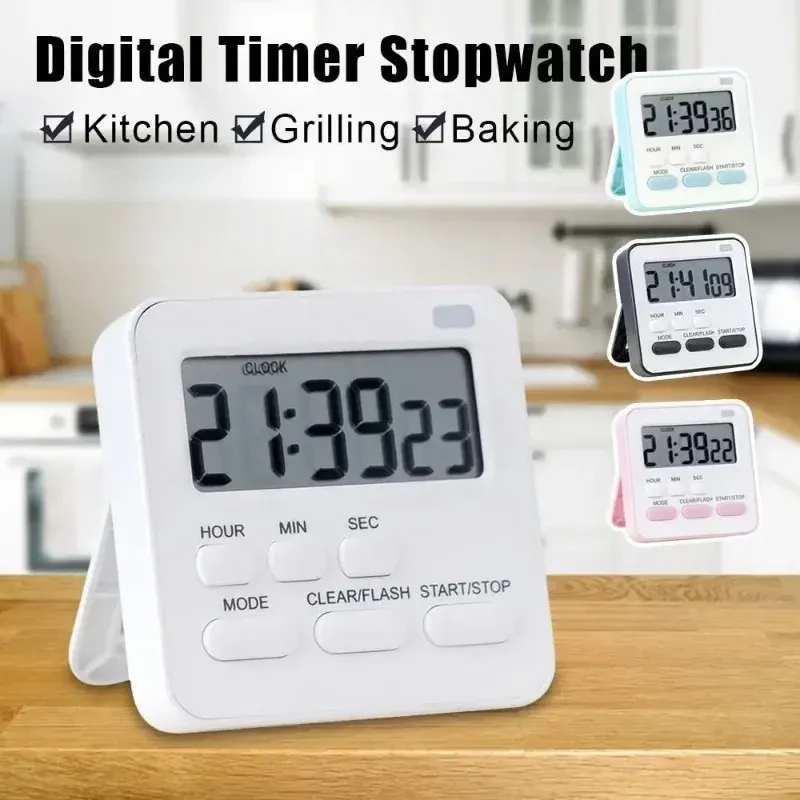 Réveil numérique de cuisine avec minuterie, chronomètre de sommeil et compte à rebours pour enfants et étudiants