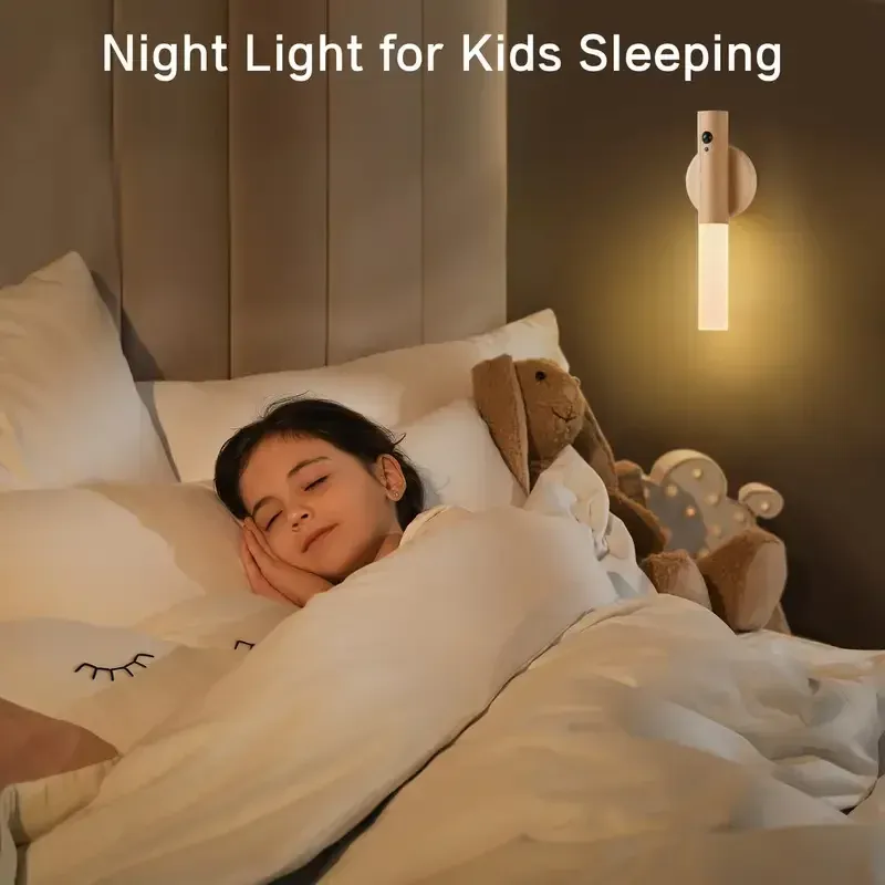 Lot de 2 veilleuses LED à détecteur de mouvement en ABS effet bois, rechargeables et magnétiques, pour chambre, chevet, escalier et couloir 3