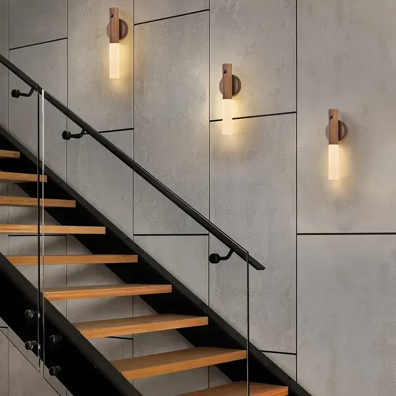 Lot de 2 veilleuses LED à détecteur de mouvement en ABS effet bois, rechargeables et magnétiques, pour chambre, chevet, escalier et couloir 4
