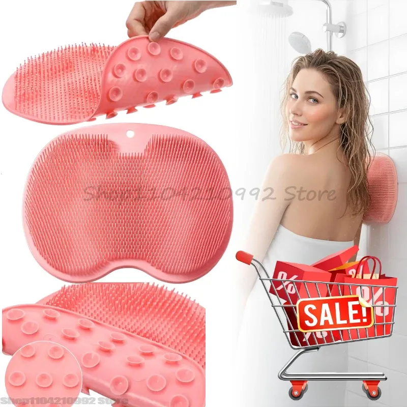 Brosse de massage pour le dos en silicone, tapis de douche antidérapant pour le bain, tapis de massage pour les pieds avec ventouse, brosse exfoliante pour les pieds 2