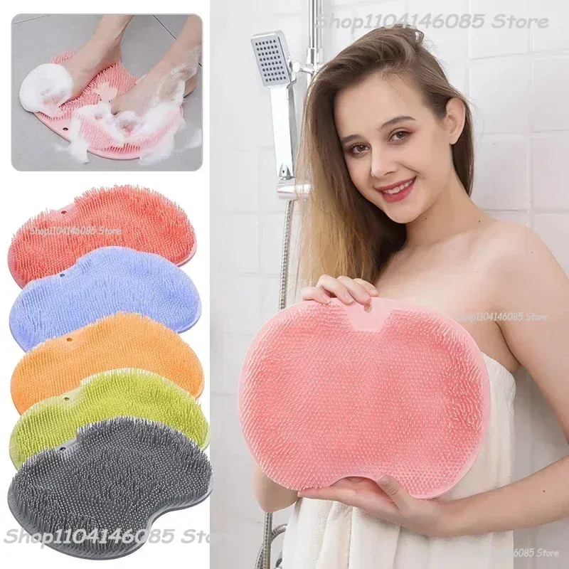 Brosse de massage pour le dos en silicone, tapis de douche antidérapant pour le bain, tapis de massage pour les pieds avec ventouse, brosse exfoliante pour les pieds 3