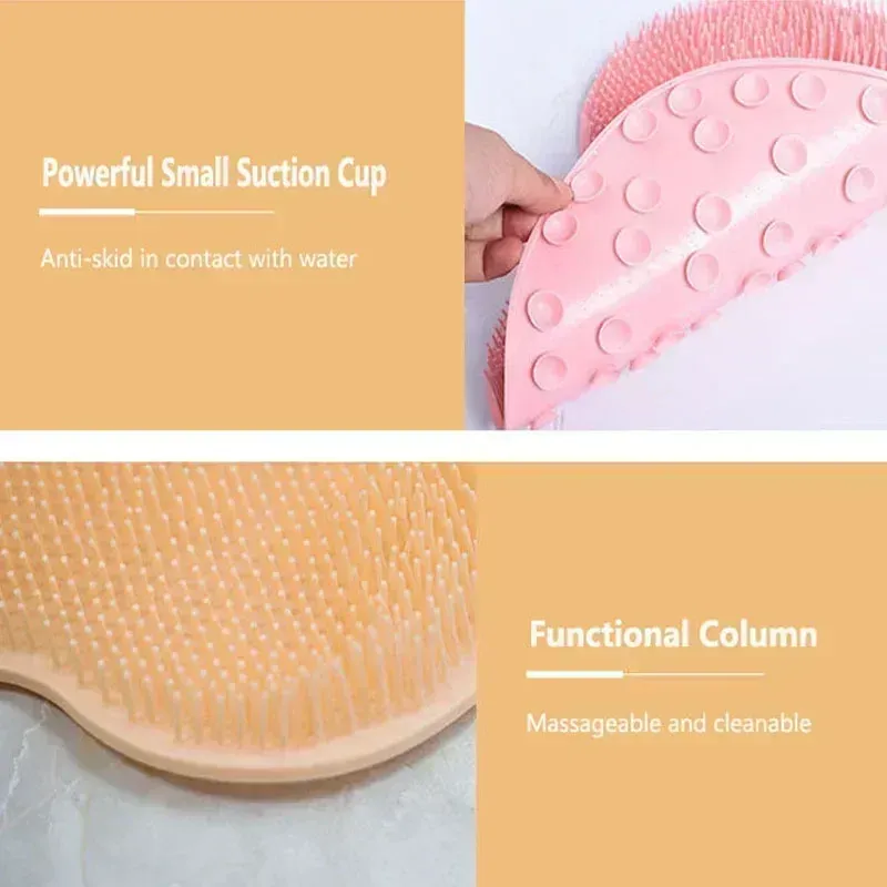 Brosse de massage pour le dos en silicone, tapis de douche antidérapant pour le bain, tapis de massage pour les pieds avec ventouse, brosse exfoliante pour les pieds 6