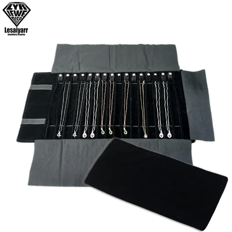 Organisateur de bijoux de voyage pliable en velours, étui à bijoux pour colliers et pendentifs - Image 1