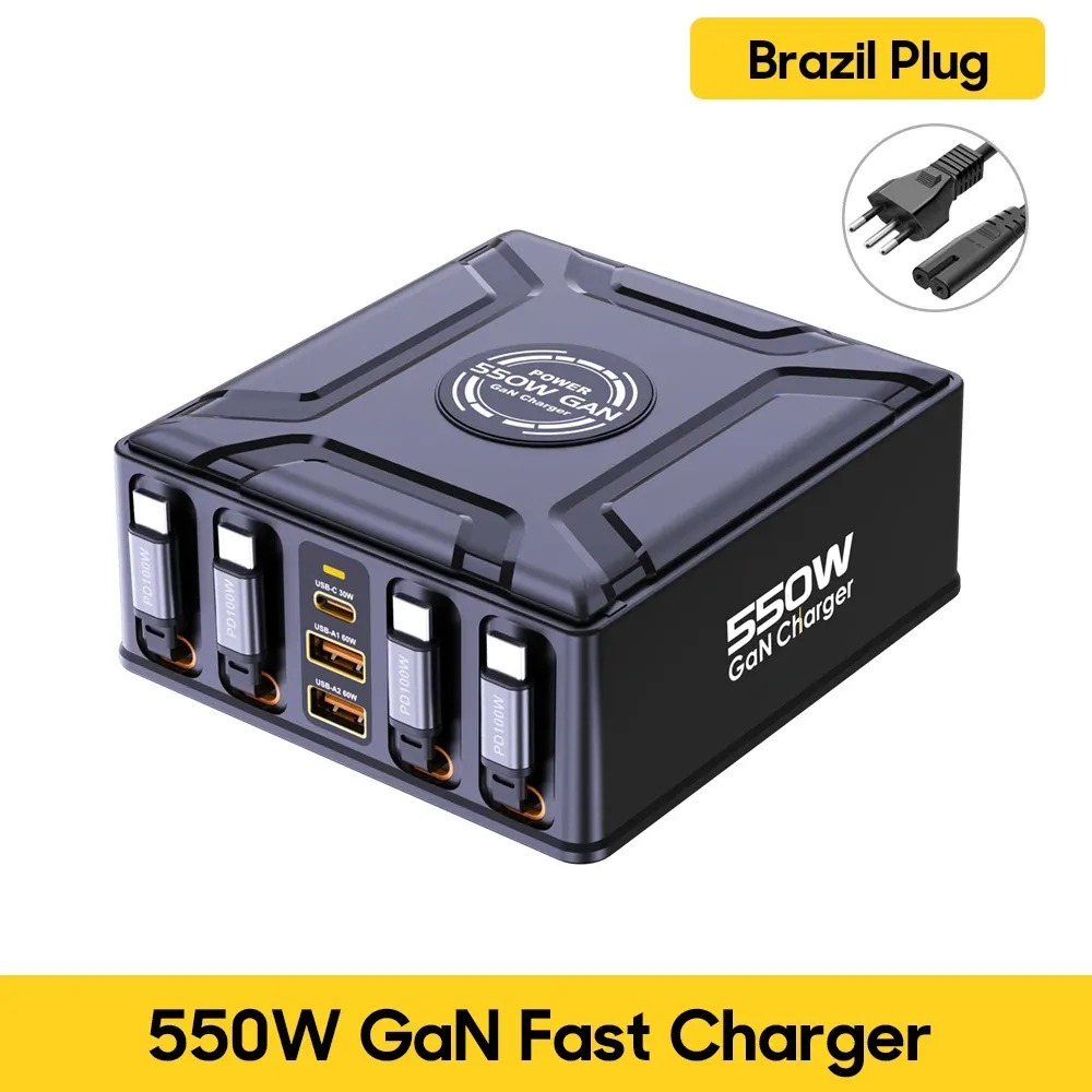 Station de charge 7 en 1 550 W avec câble USB-C rétractable 100 W, chargeur rapide GaN pour MacBook Pro, iPhone 17, Samsung, ordinateur portable et tablette 7