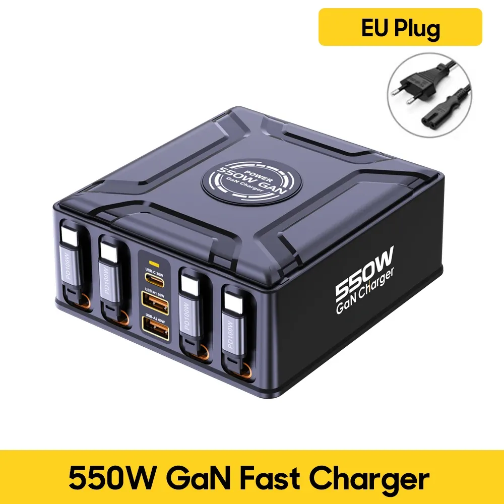 Station de charge 7 en 1 550 W avec câble USB-C rétractable 100 W, chargeur rapide GaN pour MacBook Pro, iPhone 17, Samsung, ordinateur portable et tablette 8