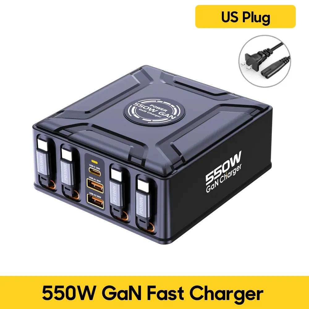 Station de charge 7 en 1 550 W avec câble USB-C rétractable 100 W, chargeur rapide GaN pour MacBook Pro, iPhone 17, Samsung, ordinateur portable et tablette 9