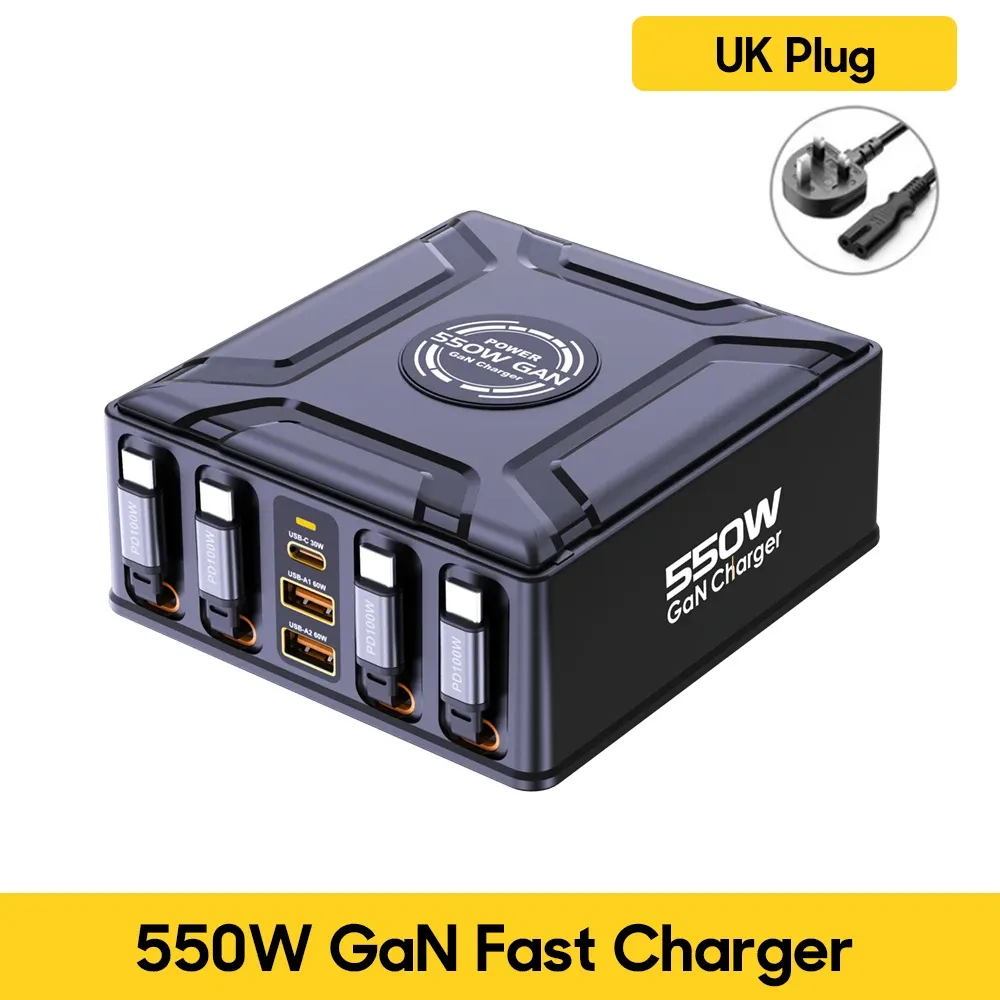 Station de charge 7 en 1 550 W avec câble USB-C rétractable 100 W, chargeur rapide GaN pour MacBook Pro, iPhone 17, Samsung, ordinateur portable et tablette 11