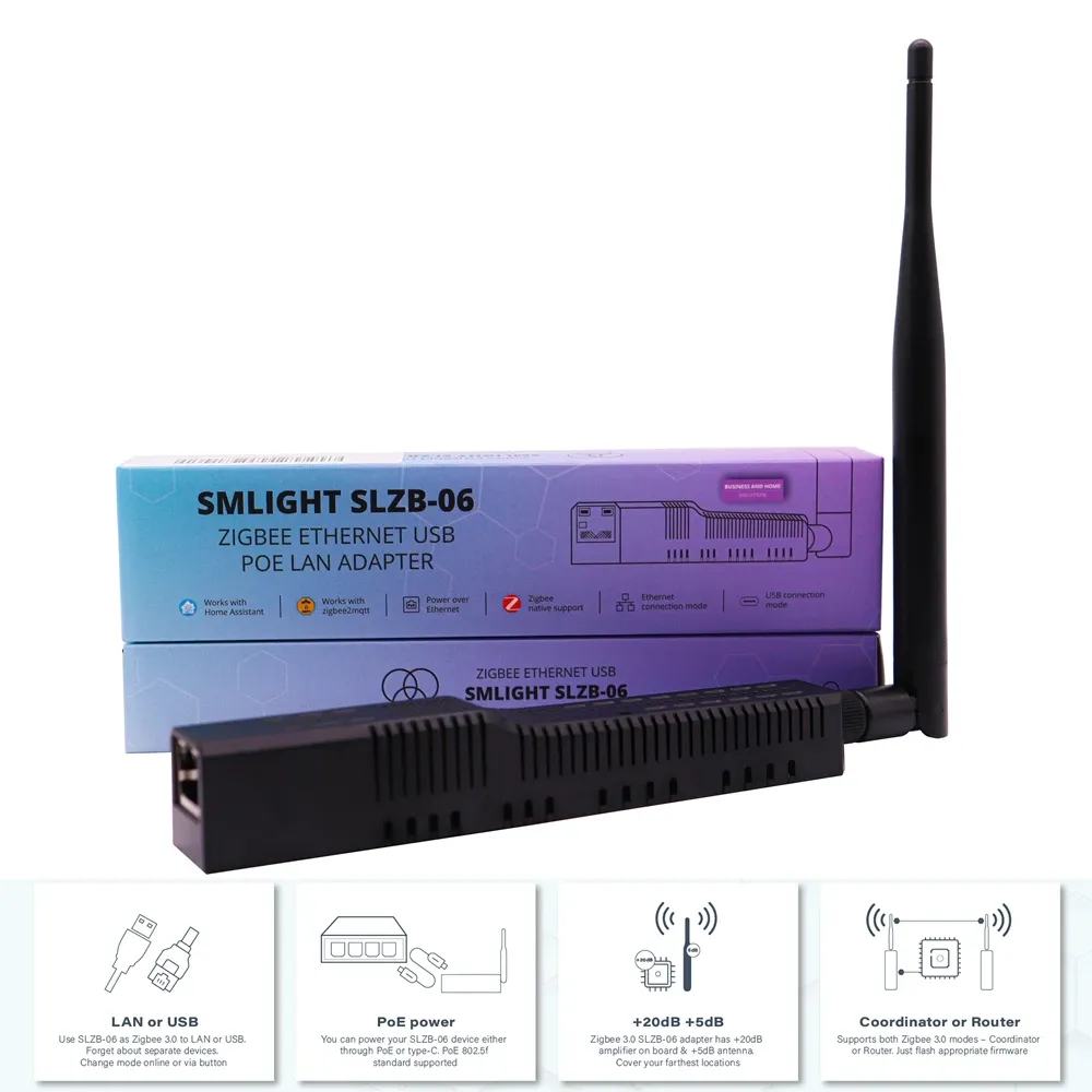 SMLIGHT SLZB-06 – Adaptateur Zigbee 3.0 vers Ethernet, USB et WiFi avec prise en charge PoE, compatible Zigbee2MQTT, ZHA et Home Assistant 2