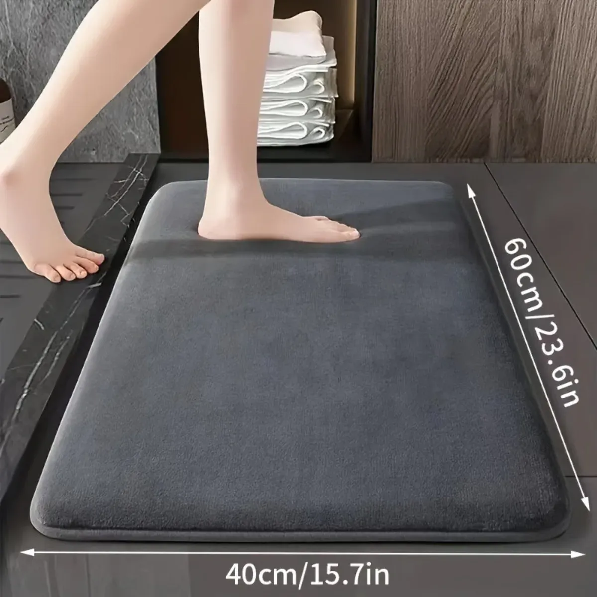 Tapis de bain antidérapant en velours corail très absorbant, gris 6