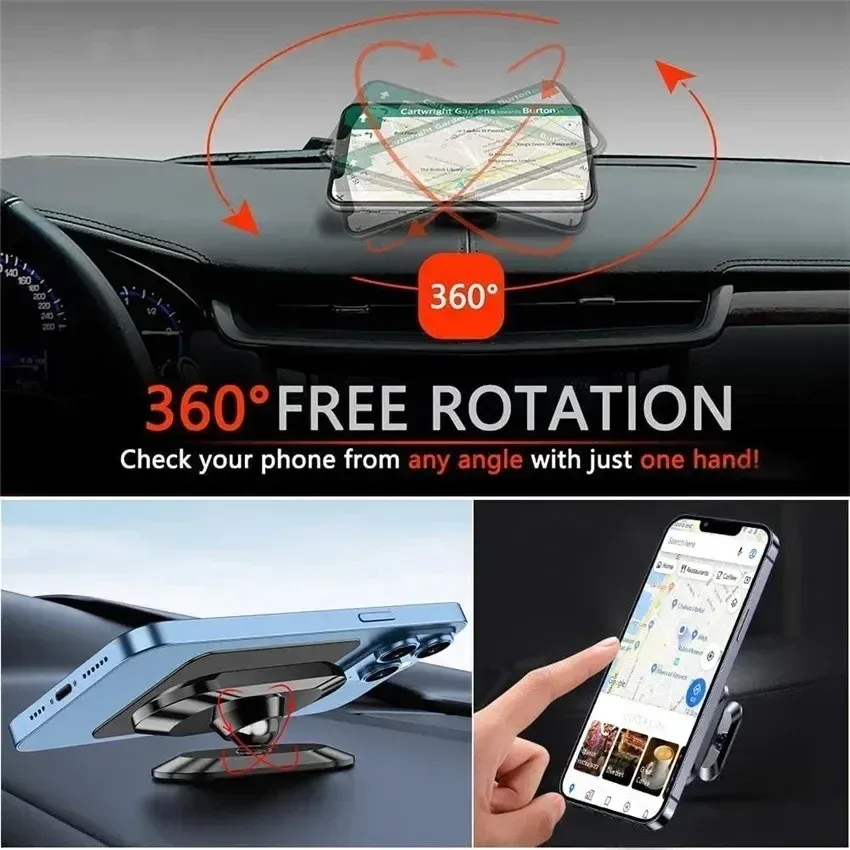 Support magnétique de téléphone pour voiture à rotation 360°, compatible iPhone 17, 16, XR, Xiaomi, Huawei, Samsung et LG 3