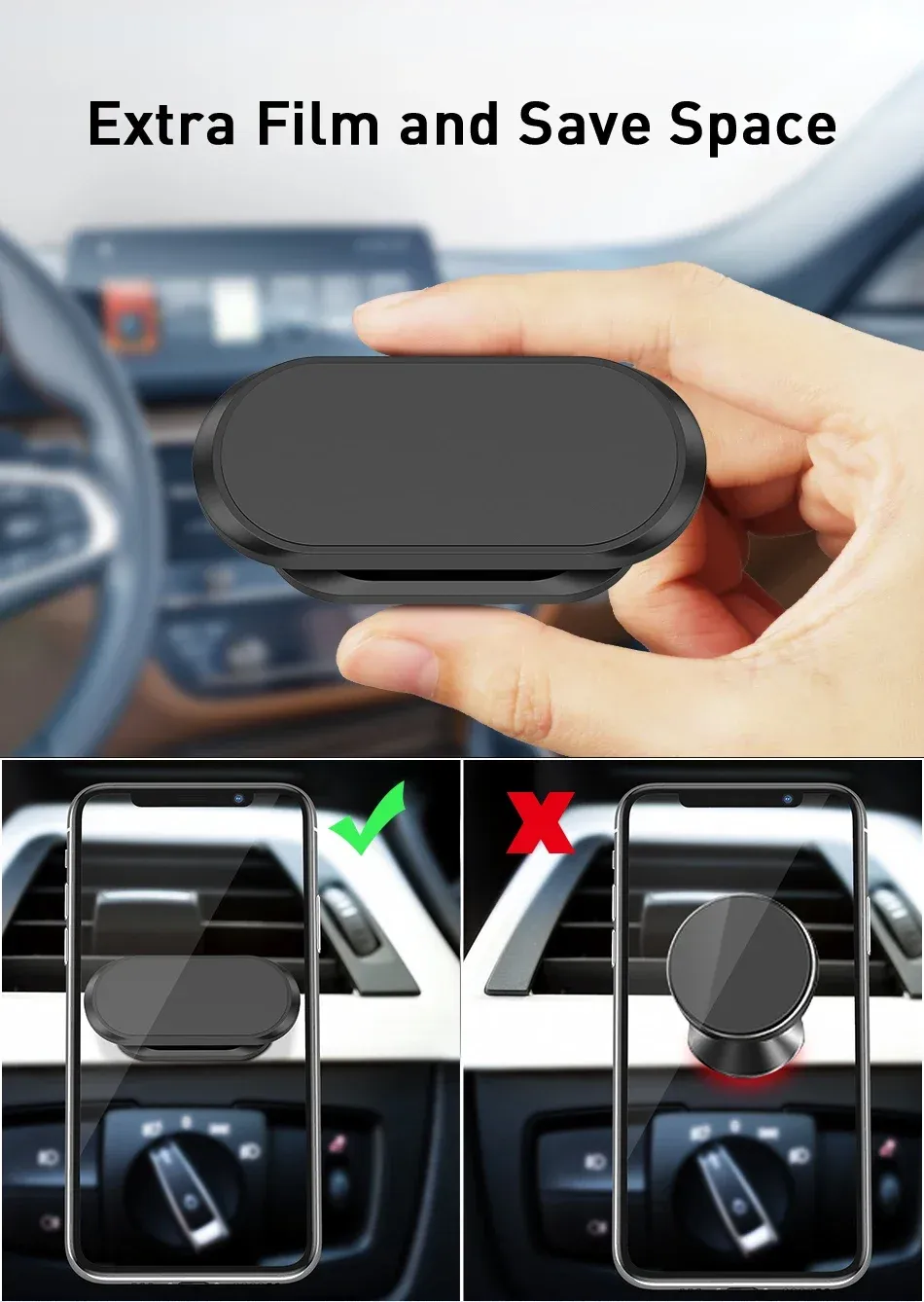 Smartphone maintenu par le support magnétique à 360°