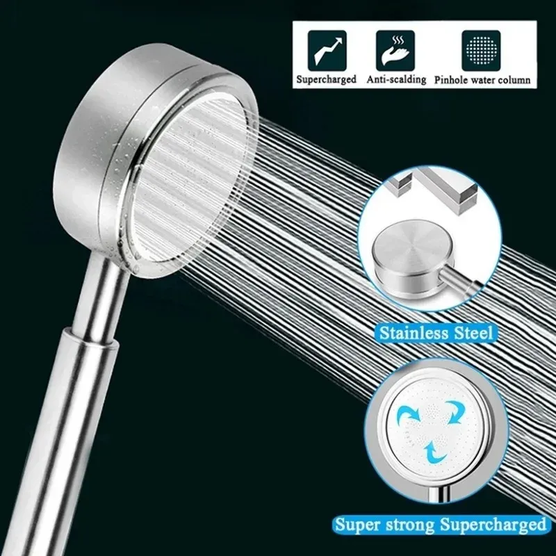 Pommeau de douche à main en acier inoxydable SUS 304, pomme de douche haute pression à économie d'eau, pomme de douche à effet pluie suralimentée 6