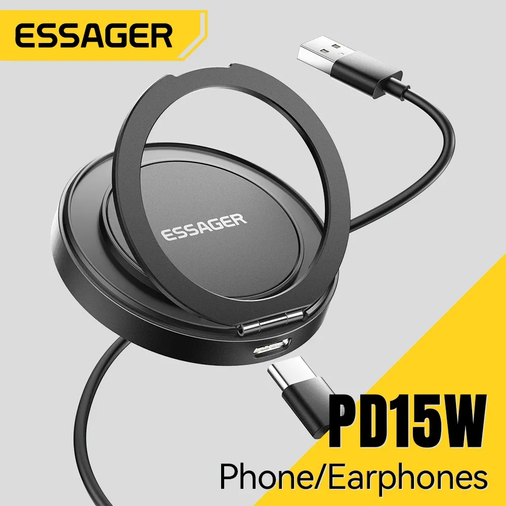 Chargeur sans fil magnétique Essager avec support, charge rapide 15 W pour iPhone 16, 15, 14, 13 Pro Max et AirPods Mini 2