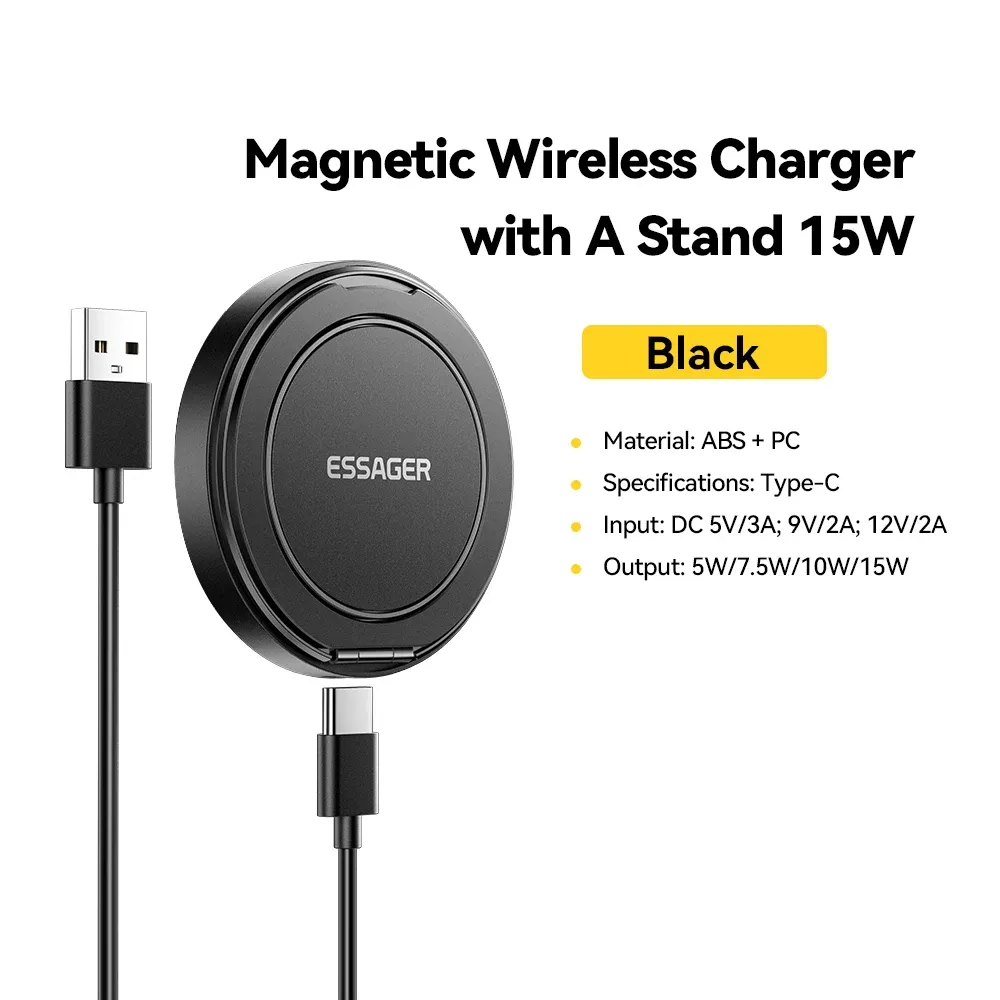 Chargeur sans fil magnétique Essager avec support, charge rapide 15 W pour iPhone 16, 15, 14, 13 Pro Max et AirPods Mini 7