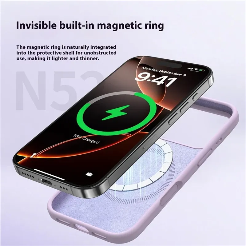 Étui magnétique fin en silicone liquide pour iPhone 17 Air, 16, 15, 14, 13, 12 Pro Max Plus, compatible MagSafe, housse de protection sécurisée 3