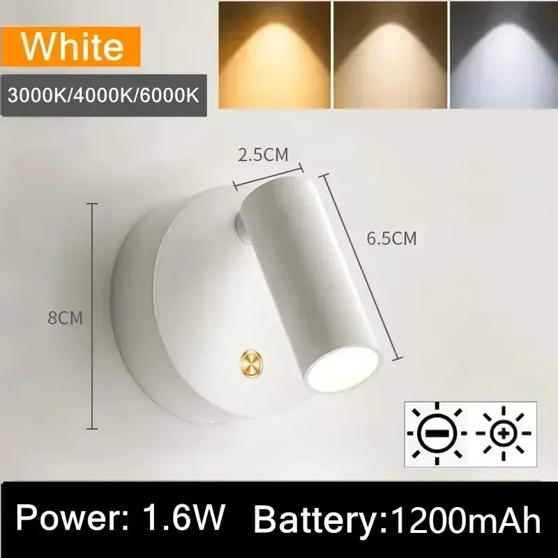 Applique murale LED rechargeable par USB pour chambre, base magnétique orientable noire et blanche avec interrupteur tactile, idéale pour le chevet, le bureau et la lecture 9