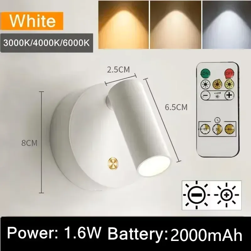 Applique murale LED rechargeable par USB pour chambre, base magnétique orientable noire et blanche avec interrupteur tactile, idéale pour le chevet, le bureau et la lecture 10