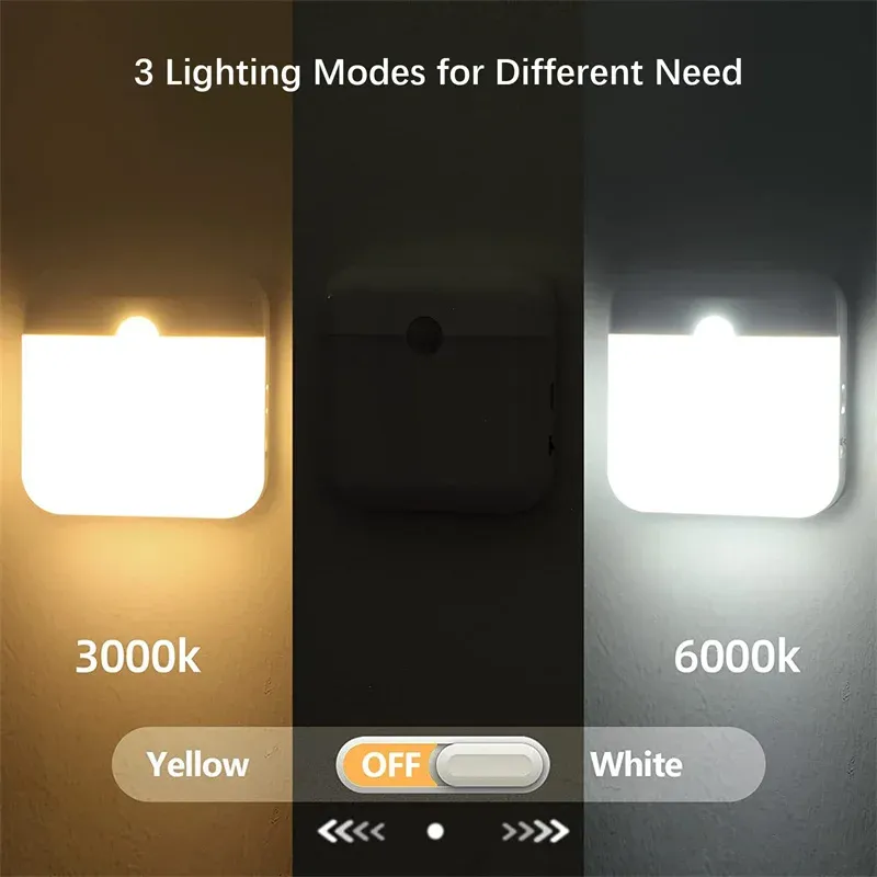 Lampe LED à détecteur de mouvement rechargeable par USB-C, éclairage de nuit carré pour chambre, cuisine, escalier, couloir et placard. 4