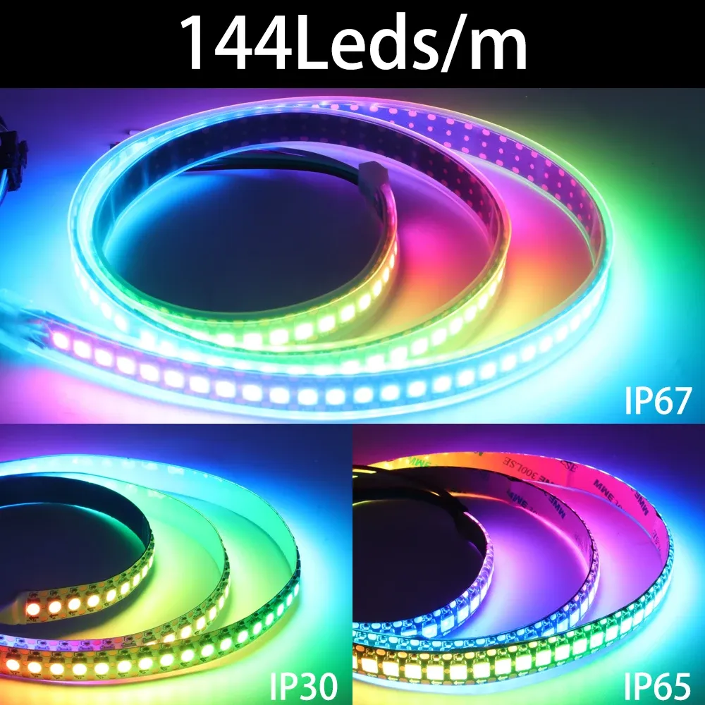 Bande LED WS2812B WS2812 DC5V adressable individuellement, RGB, 30/60/74/96/144 LEDs/m, PCB noir ou blanc, IP30/IP65/IP67 5