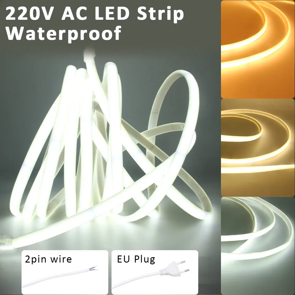 Bande LED COB 220V étanche, 240 LED/m, ruban flexible à éclairage linéaire pour la maison, disponible en 3000K, 4000K et 6000K - Image 1