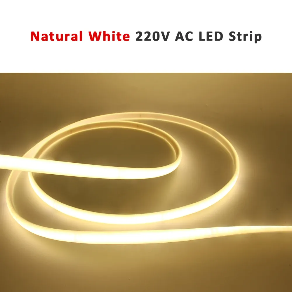 Bande LED COB 220V étanche, 240 LED/m, ruban flexible à éclairage linéaire pour la maison, disponible en 3000K, 4000K et 6000K 8