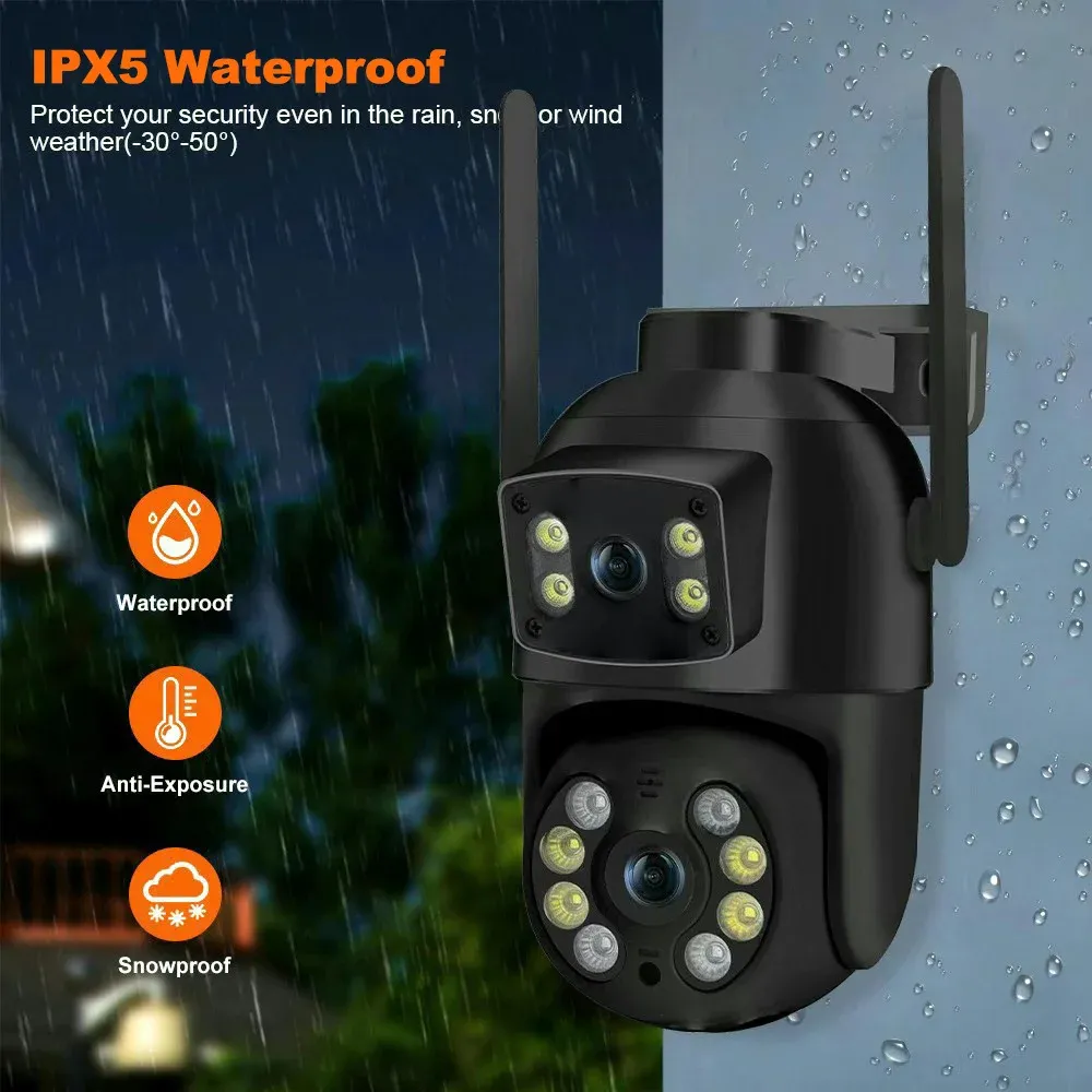 Caméra Wifi PTZ 8MP 4K à double objectif et double écran, détection humaine par IA, caméra IP de surveillance CCTV extérieure sans fil 4