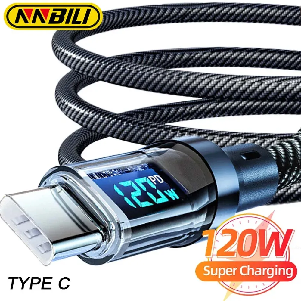 NNBILI Câbles de charge USB-C 100 W et USB-A 120 W avec écran LED, USB-C vers USB-C et USB-A vers USB-C, non compatibles avec Xiaomi, iPhone et Samsung