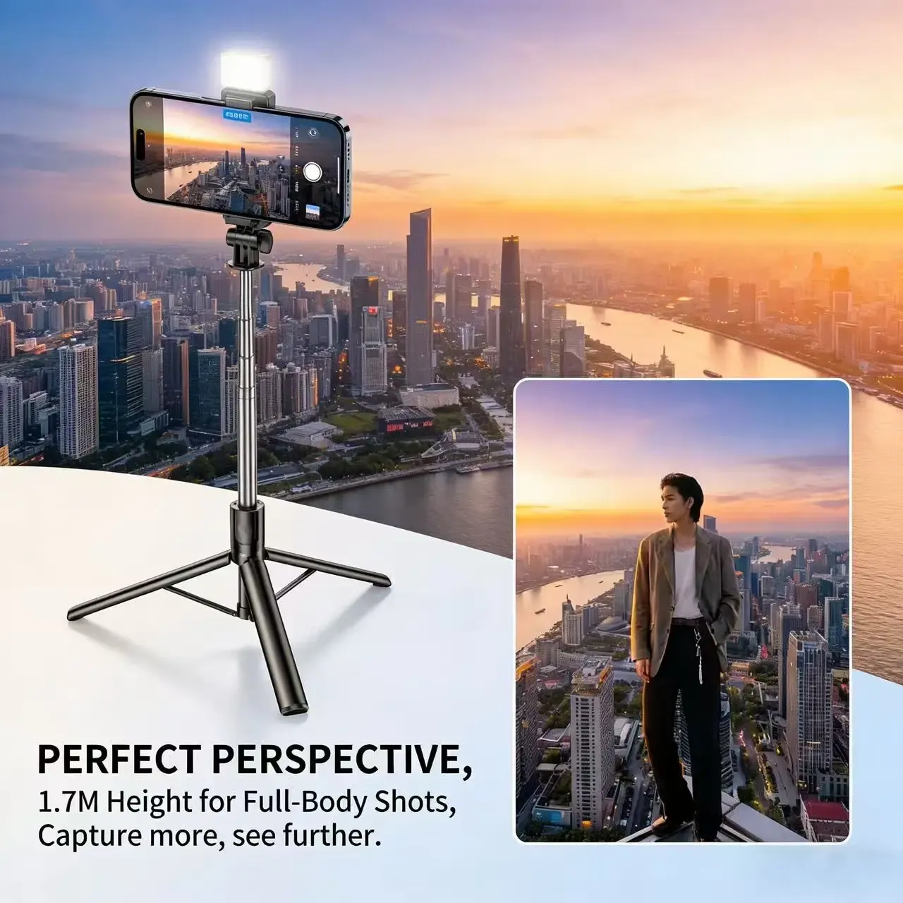 Trépied léger en alliage d'aluminium pour téléphone portable avec pieds flexibles, tête rotative 360° et bâton à selfie, pour la photo et la vidéo 2
