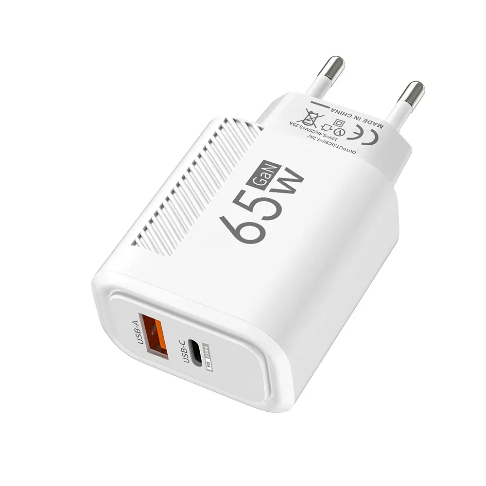 Chargeur USB-C GaN 65 W à charge rapide QC 3.0 pour iPhone, Samsung et Xiaomi, avec prises UE et US 9