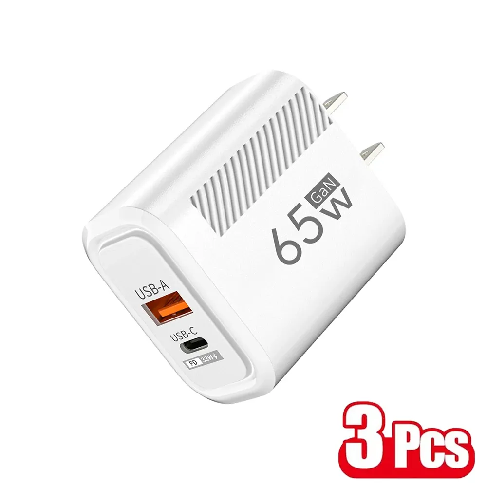 Chargeur USB-C GaN 65 W à charge rapide QC 3.0 pour iPhone, Samsung et Xiaomi, avec prises UE et US 11