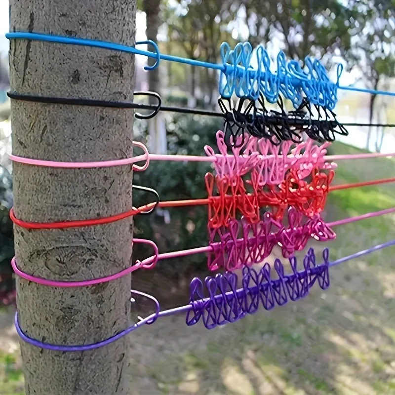 Corde à linge portable avec 12 pinces, élastique, rétractable et extensible pour l'arrière-cour 3