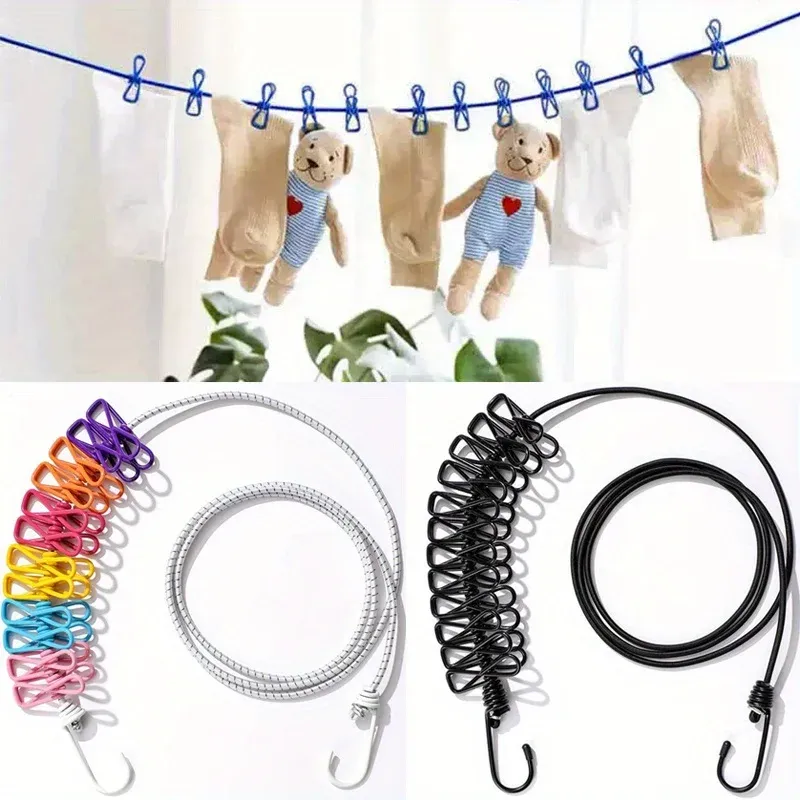 Corde à linge portable rétractable installée dans un jardin
