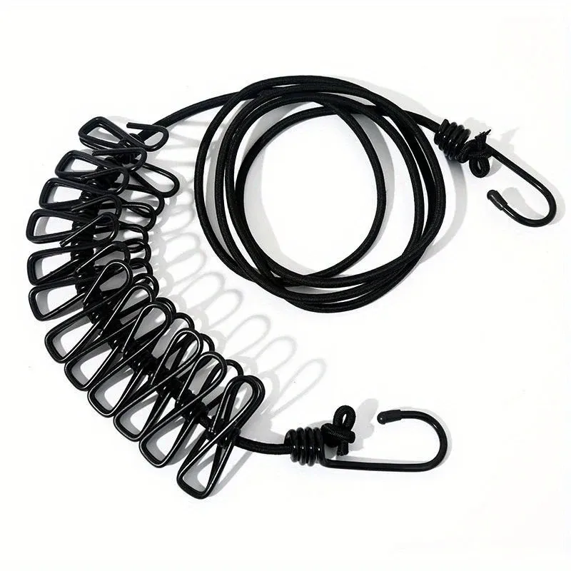 Corde à linge portable avec 12 pinces, élastique, rétractable et extensible pour l'arrière-cour 8