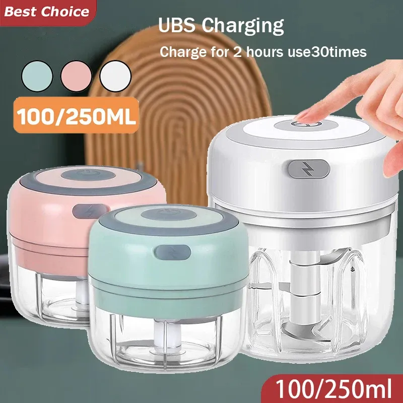 Hachoir électrique portable 100/250 ml, mini hachoir à légumes, broyeur d'ail, hachoir à oignon et mélangeur pour légumes 1