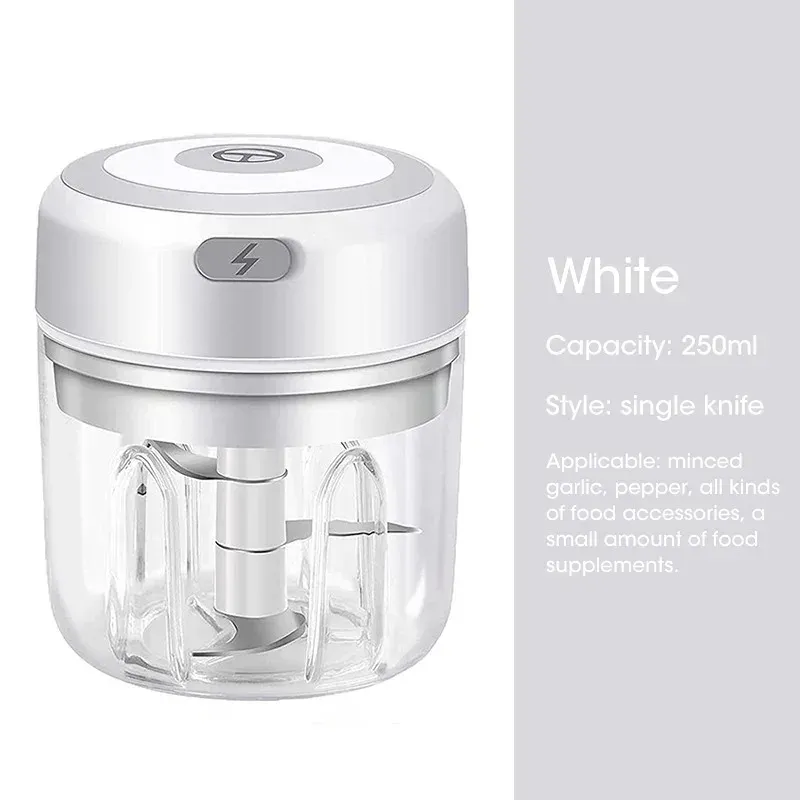 Hachoir électrique portable 100/250 ml, mini hachoir à légumes, broyeur d'ail, hachoir à oignon et mélangeur pour légumes 8