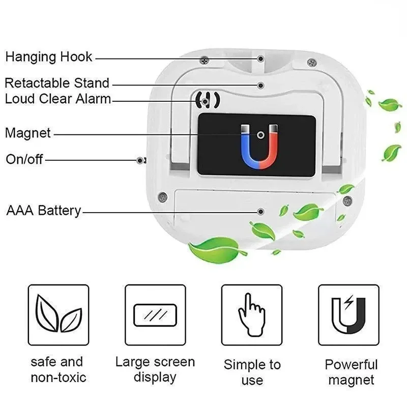 Minuterie de cuisine magnétique à écran LCD avec compte à rebours et fonction réveil 6