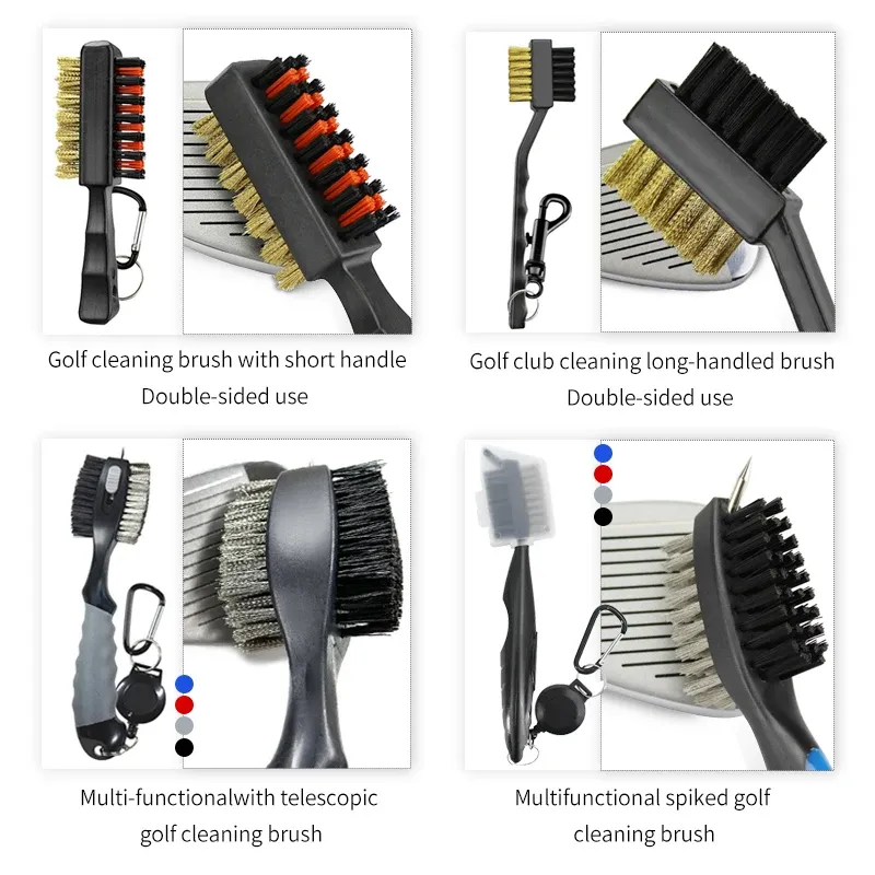 Brosse de nettoyage pour club de golf à poils double face, coloris rouge et noir 2