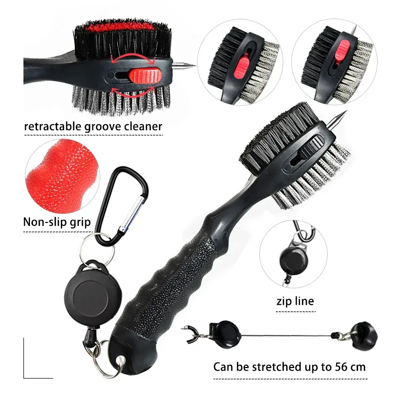 Brosse de nettoyage pour club de golf à poils double face, coloris rouge et noir 4
