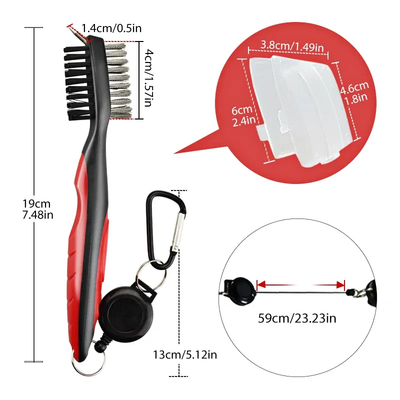 Brosse de nettoyage pour club de golf à poils double face, coloris rouge et noir 16