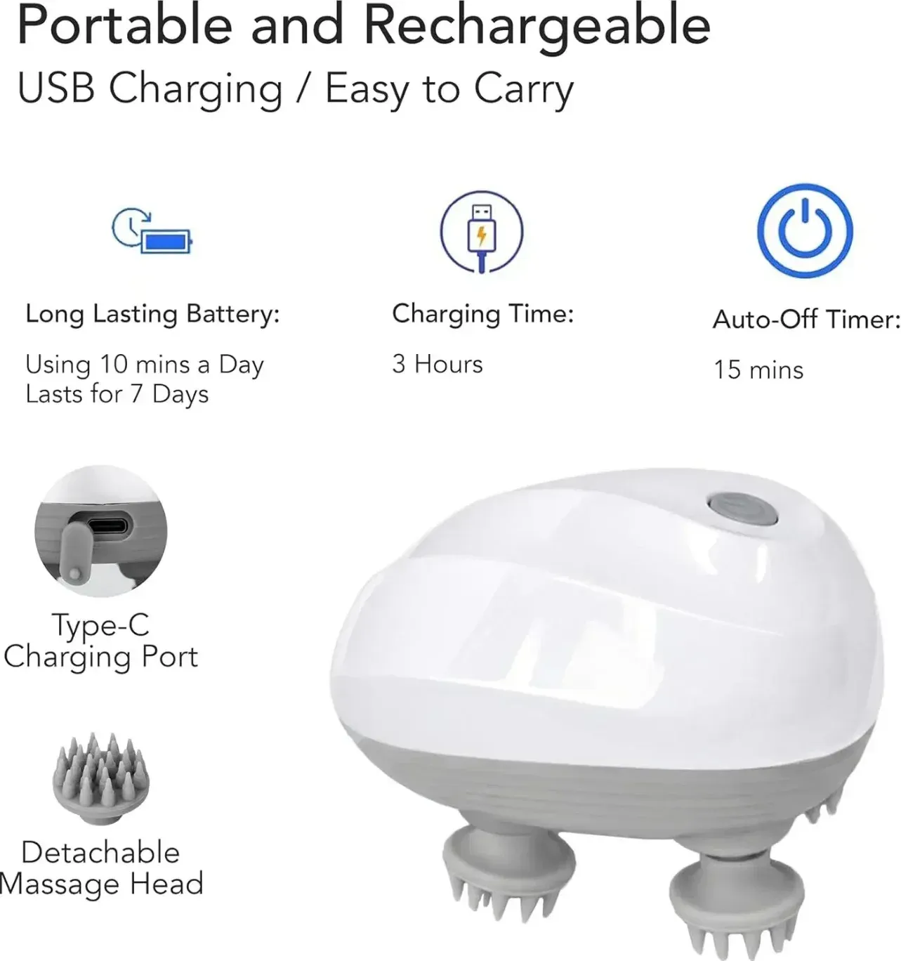 Masseur électrique rechargeable par USB pour le cuir chevelu, les épaules et la nuque 2