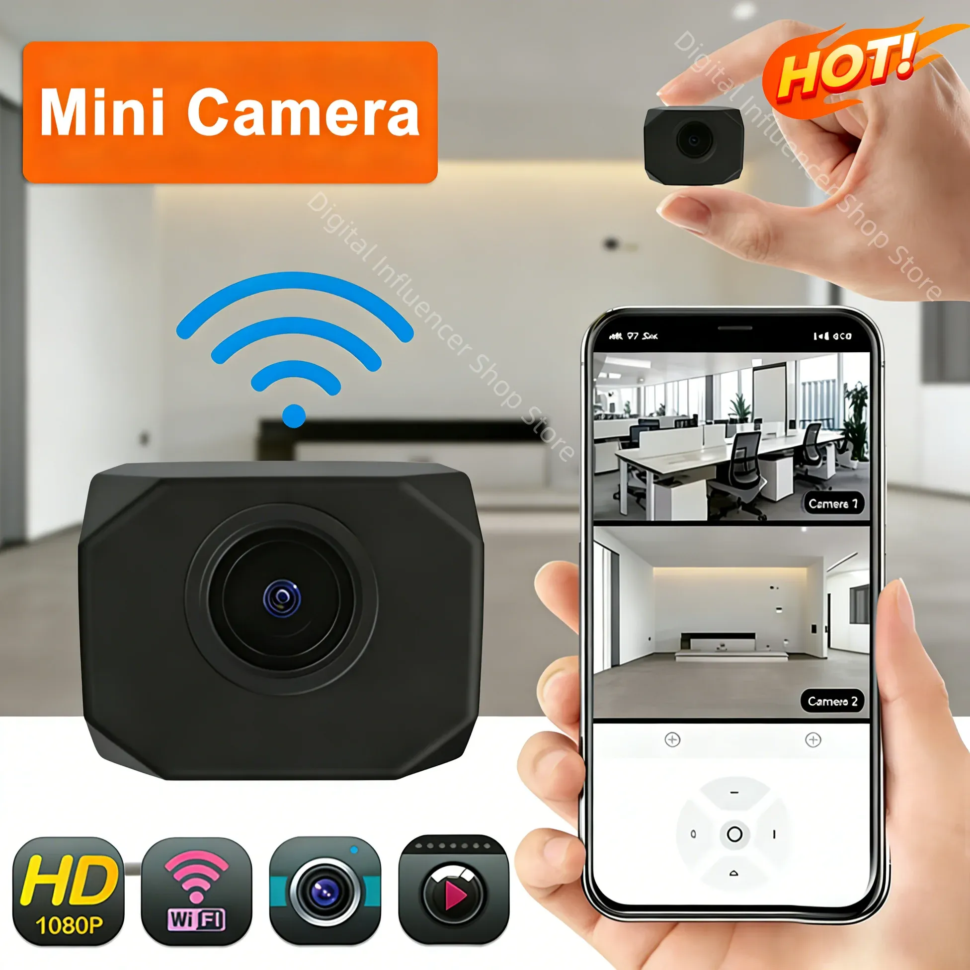 Caméra de sécurité WiFi 4K avec vision nocturne, mini caméra intelligente pour la maison, surveillance IP intérieure et accès à distance via application 1
