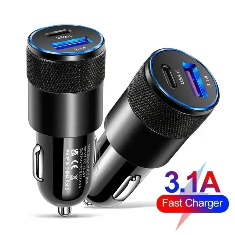 Chargeur de voiture USB-C rapide 12 W, 3,1 A, Power Delivery, 2 ports 3