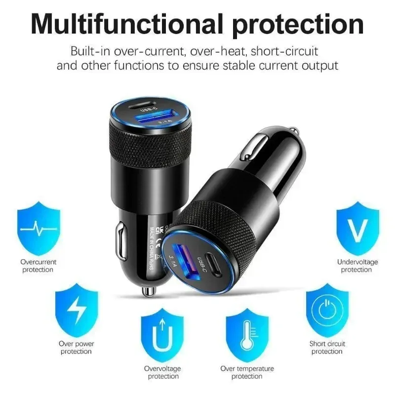 Chargeur de voiture USB-C rapide 12 W, 3,1 A, Power Delivery, 2 ports 6