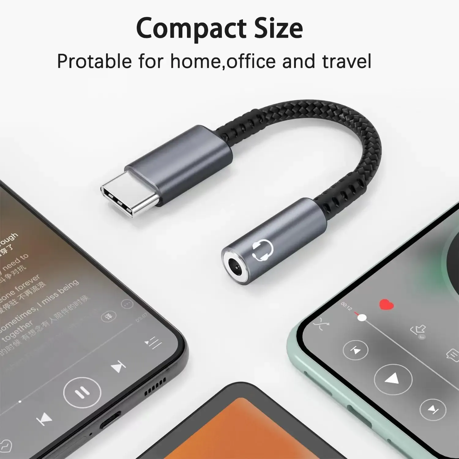Adaptateur audio USB-C en situation d'utilisation avec un smartphone
