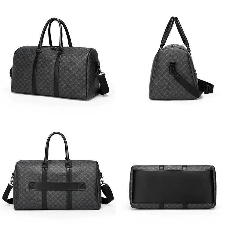 Sac de voyage noir pour homme, grande capacité, sac d'affaires classique à motif intégral, sac à bandoulière pour homme 4